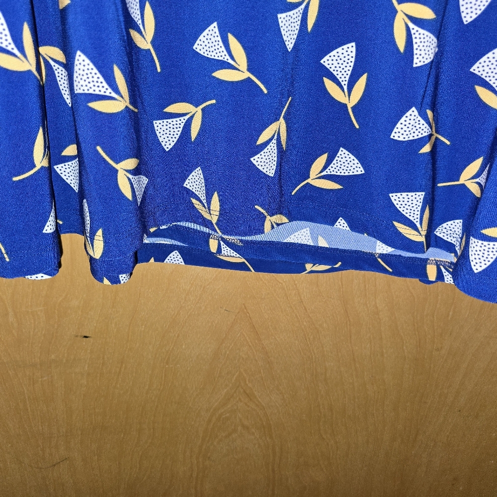 Blue floral pseudo wrap dress